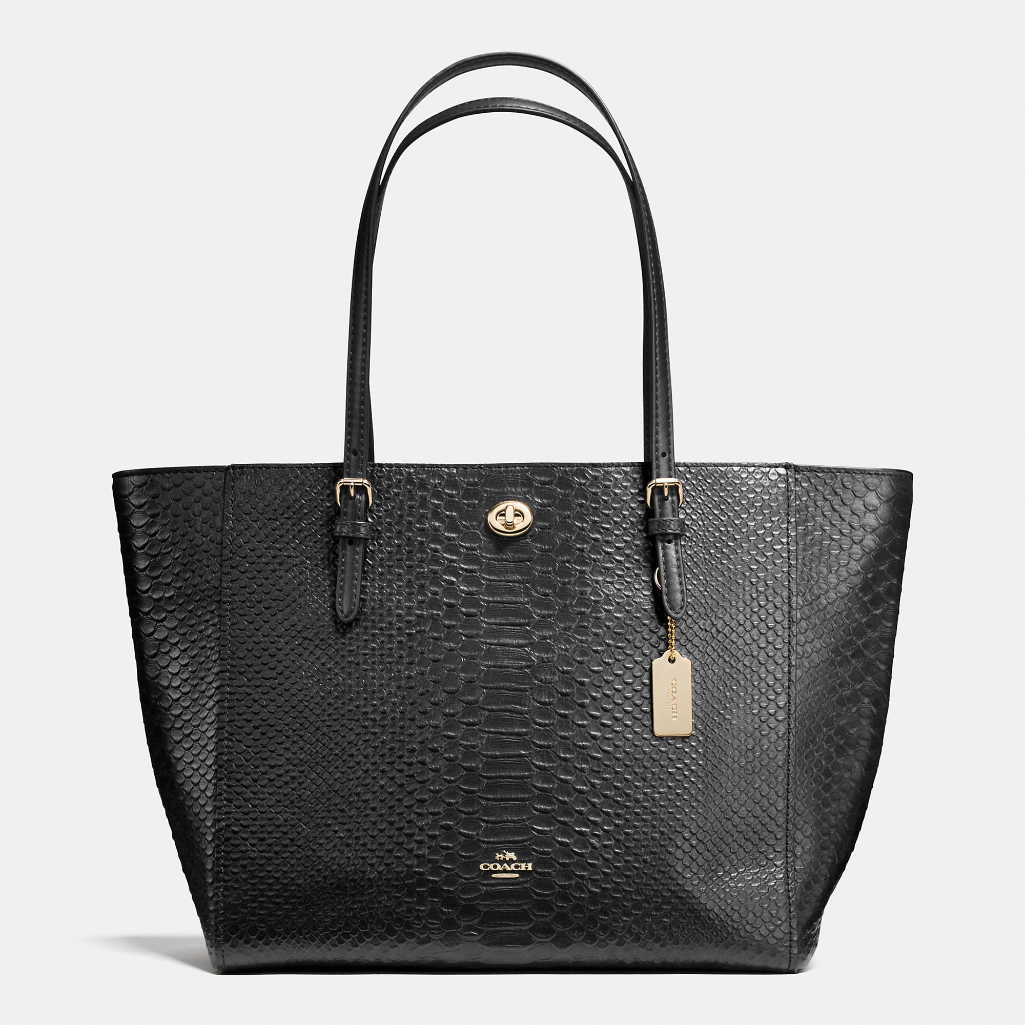 Luxury Handbags Coach Turnlock Tote In Snake Embossed Leather | Coach Outlet Canada